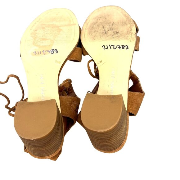 Brown Suede Open-Toe Sandals Festival Boho Concert Lace-Up Ankle Block Heel 9.5 - Picture 8 of 10